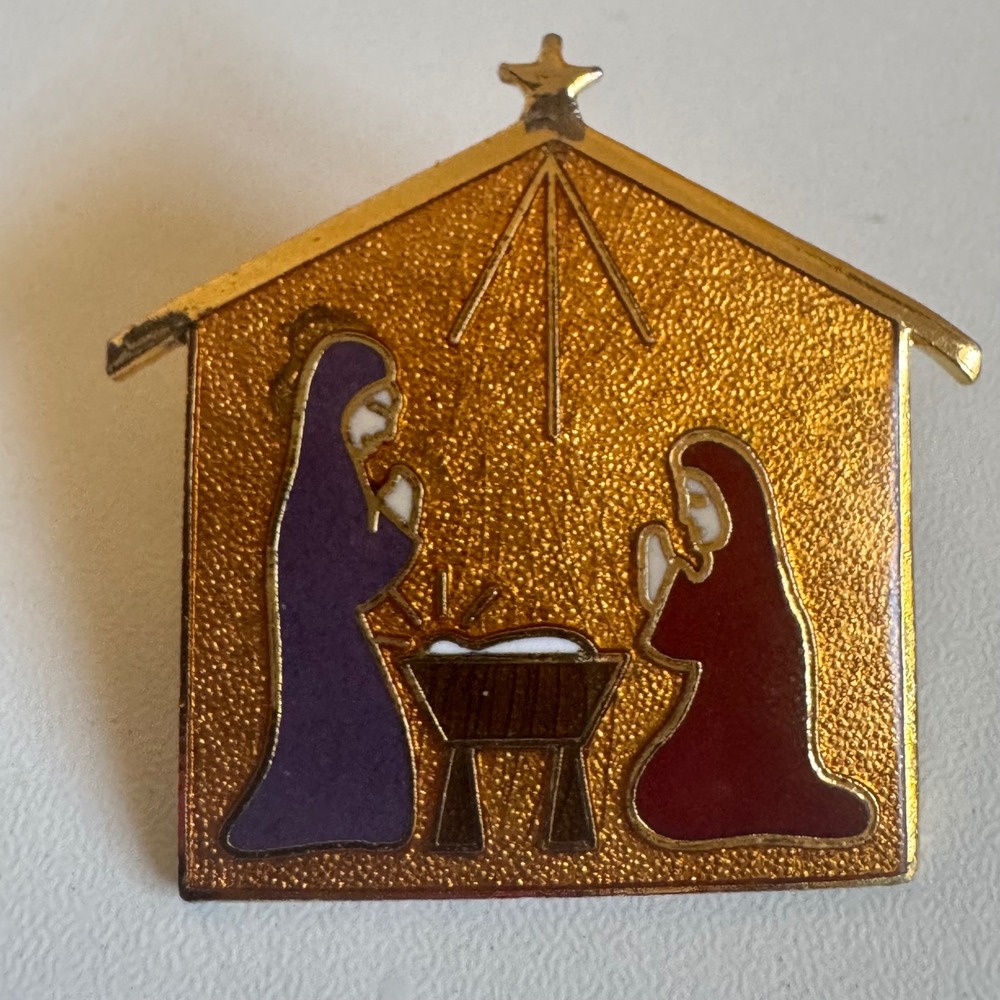 The Pin Peddlers Nativity gold plated hand Enamel Pin Christmas Manger Star